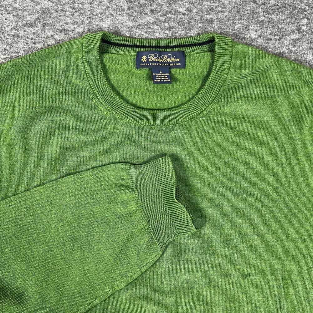 Brooks Brothers Extra Fine Italian Yarn Sweater Men's Large Green Merino Wool